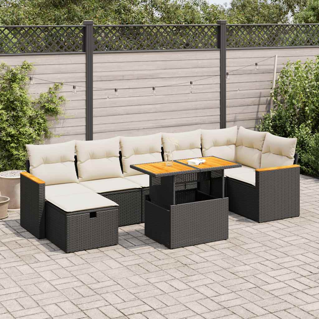 Set mobilier de grădină cu perne, 5 piese, negru, poliratan