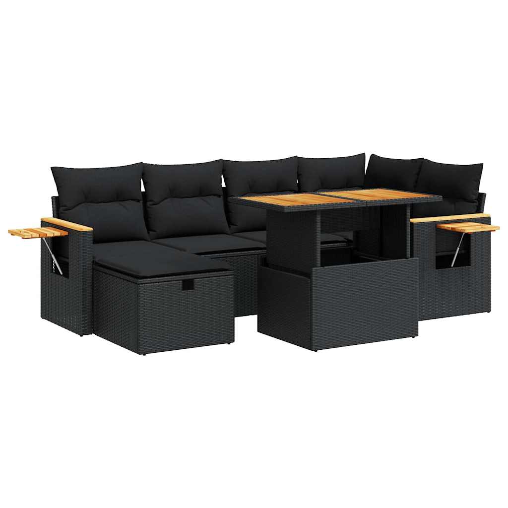 Set mobilier de grădină cu perne, 8 piese, negru, poliratan