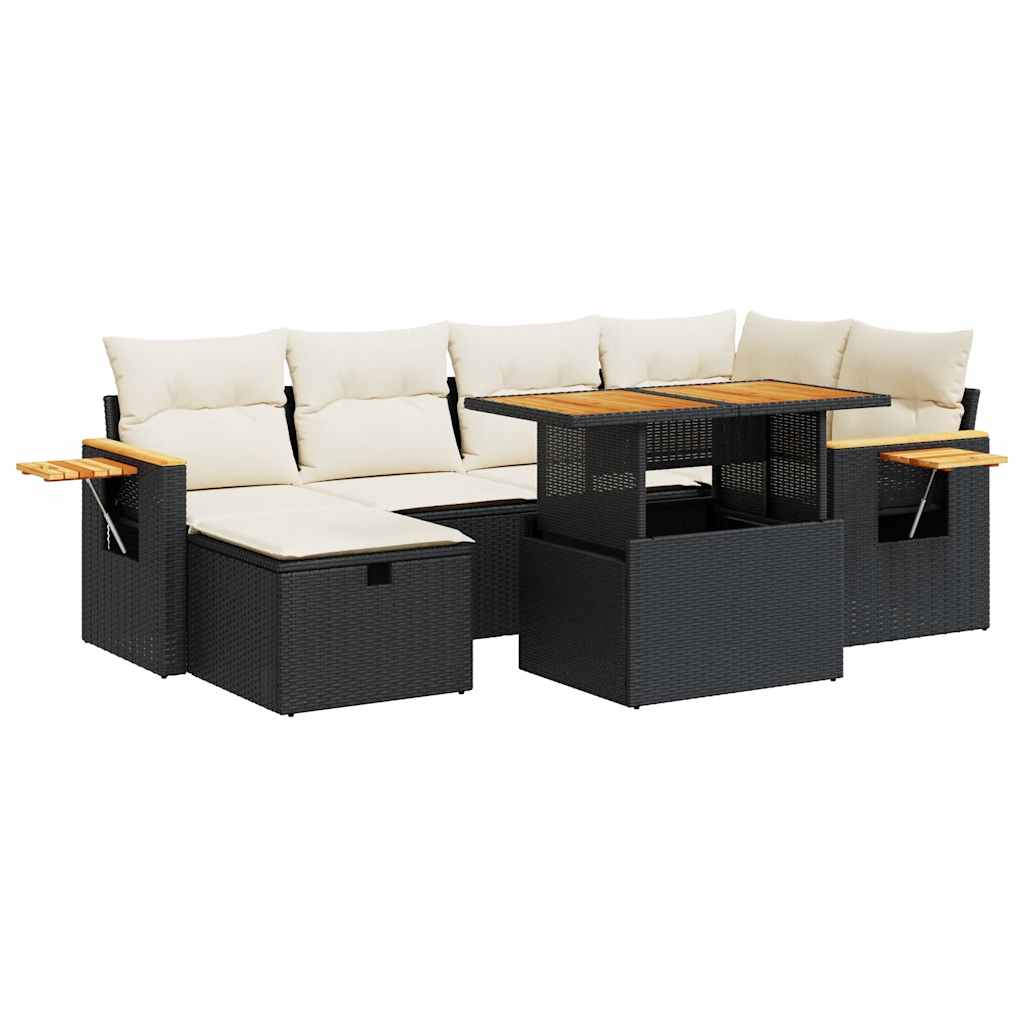 Set mobilier de grădină cu perne, 8 piese, negru, poliratan