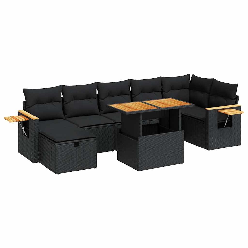 Set mobilier de grădină cu perne, 5 piese, negru, poliratan