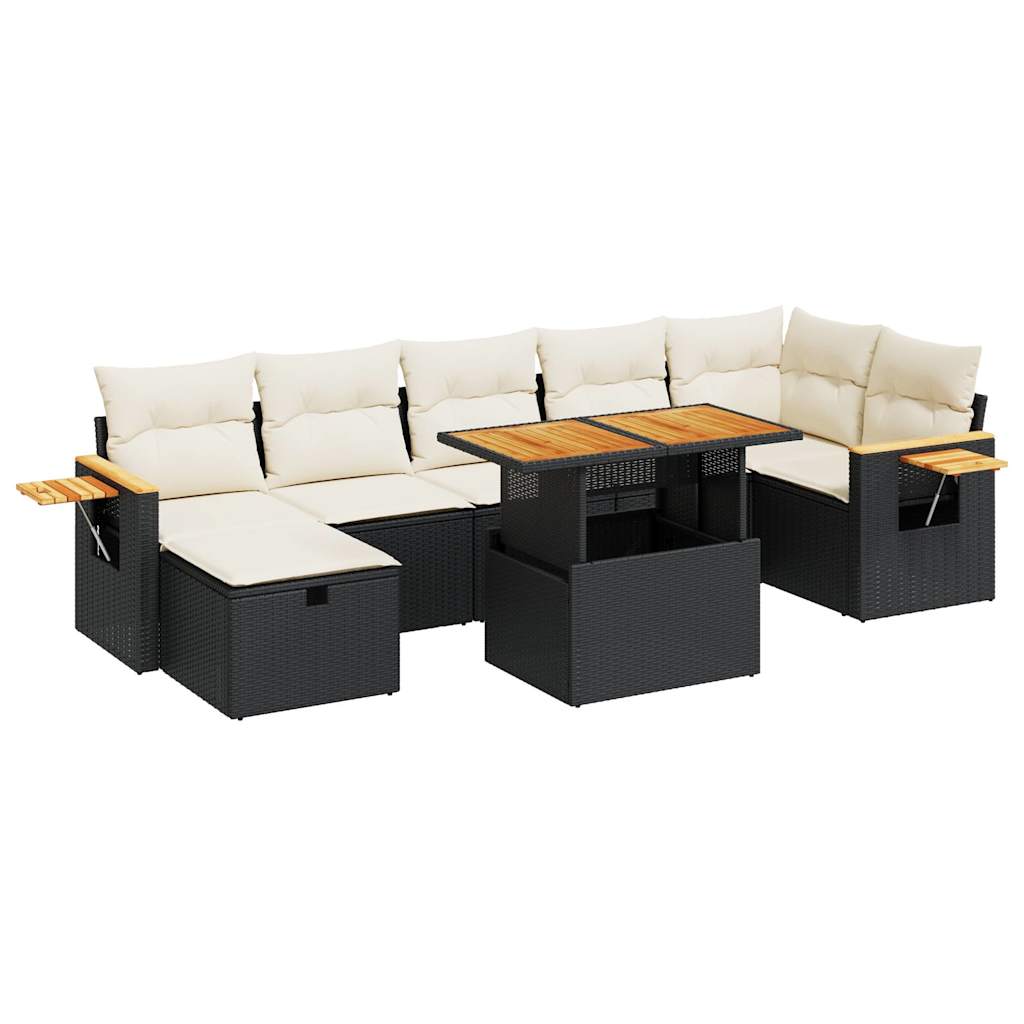 Set mobilier de grădină cu perne, 5 piese, negru, poliratan