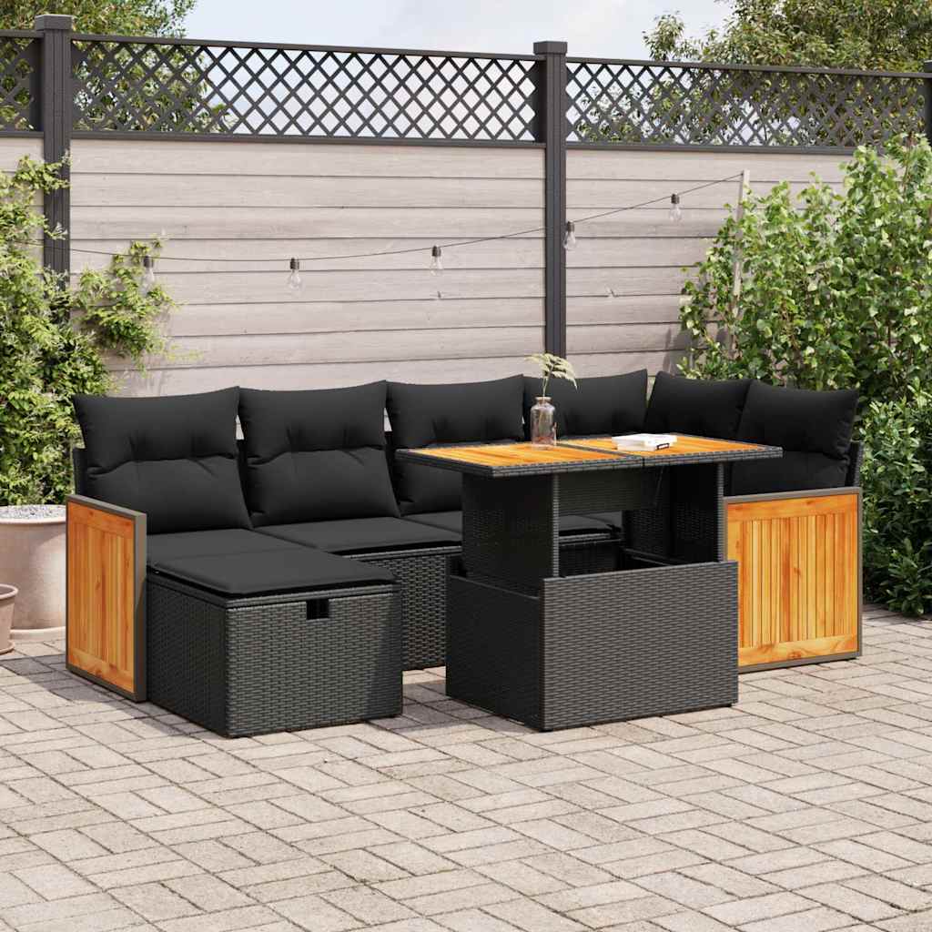 Set mobilier de grădină cu perne, 8 piese, negru, poliratan