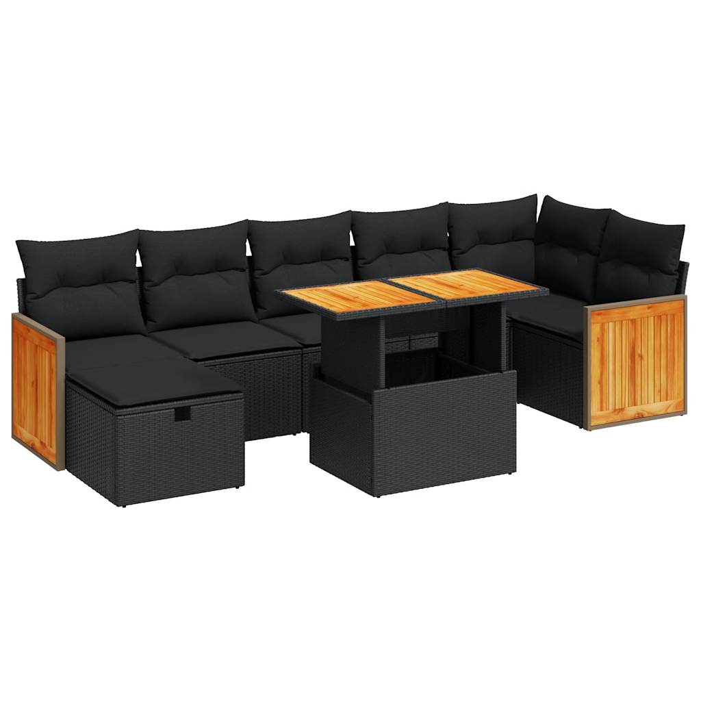 Set mobilier de grădină cu perne, 5 piese, negru, poliratan