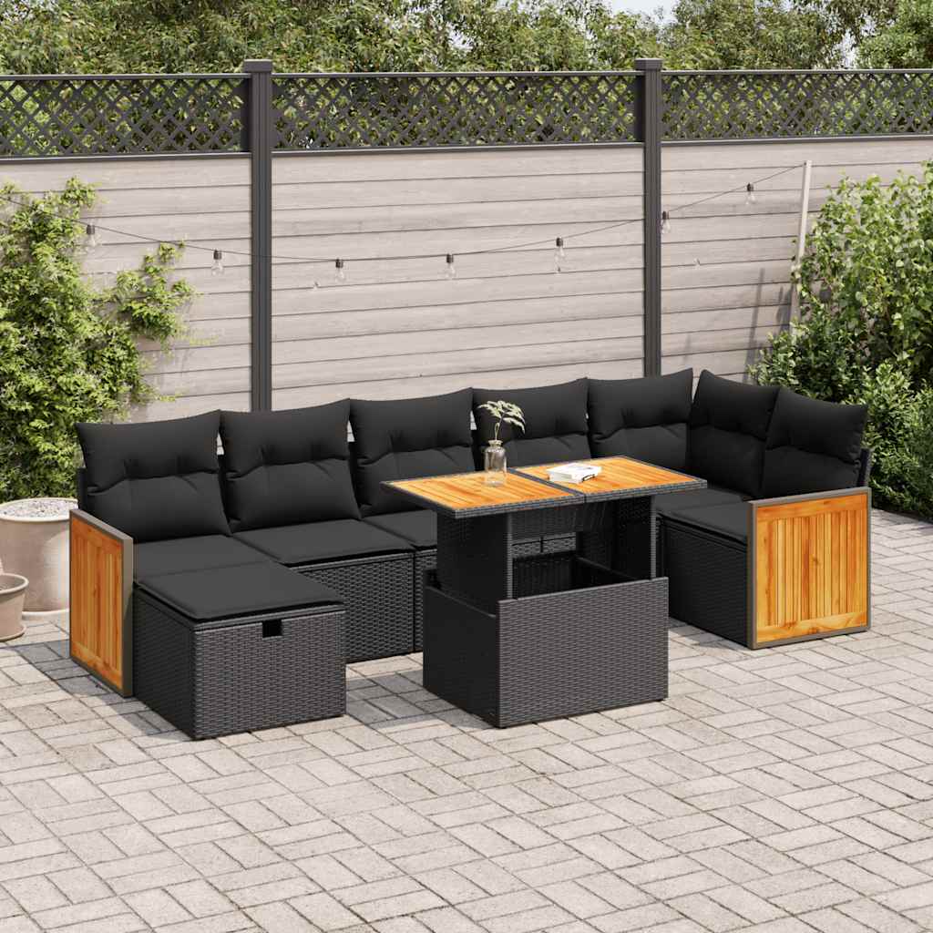 Set mobilier de grădină cu perne, 5 piese, negru, poliratan