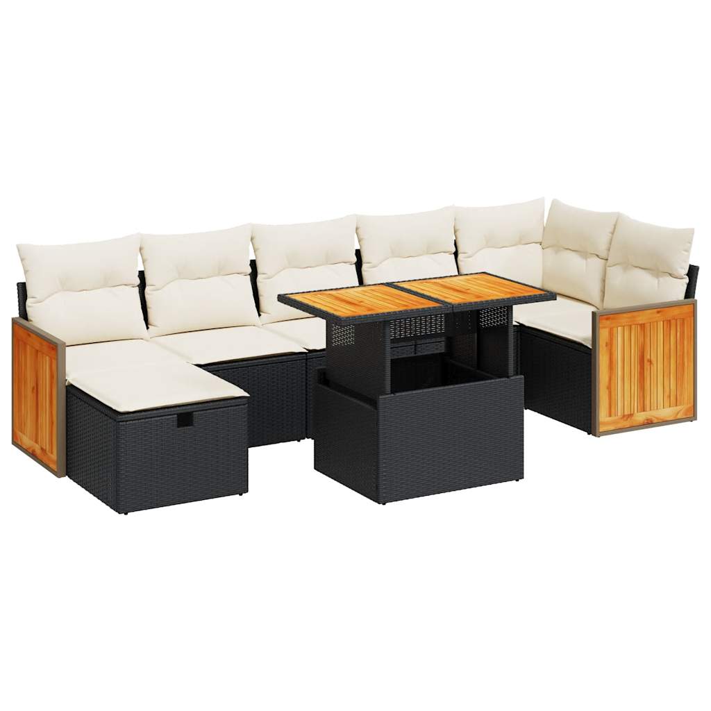 Set mobilier de grădină cu perne, 5 piese, negru, poliratan