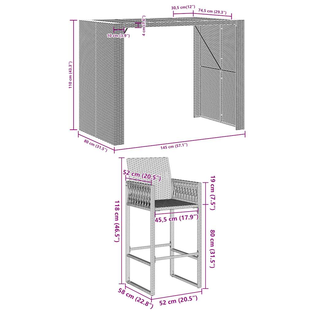 Set mobilier bar de grădină fără perne 5 piese negru poliratan