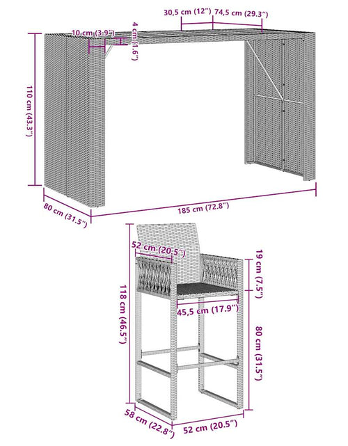 Загрузите изображение в средство просмотра галереи, Set mobilier bar de grădină fără perne 5 piese negru poliratan
