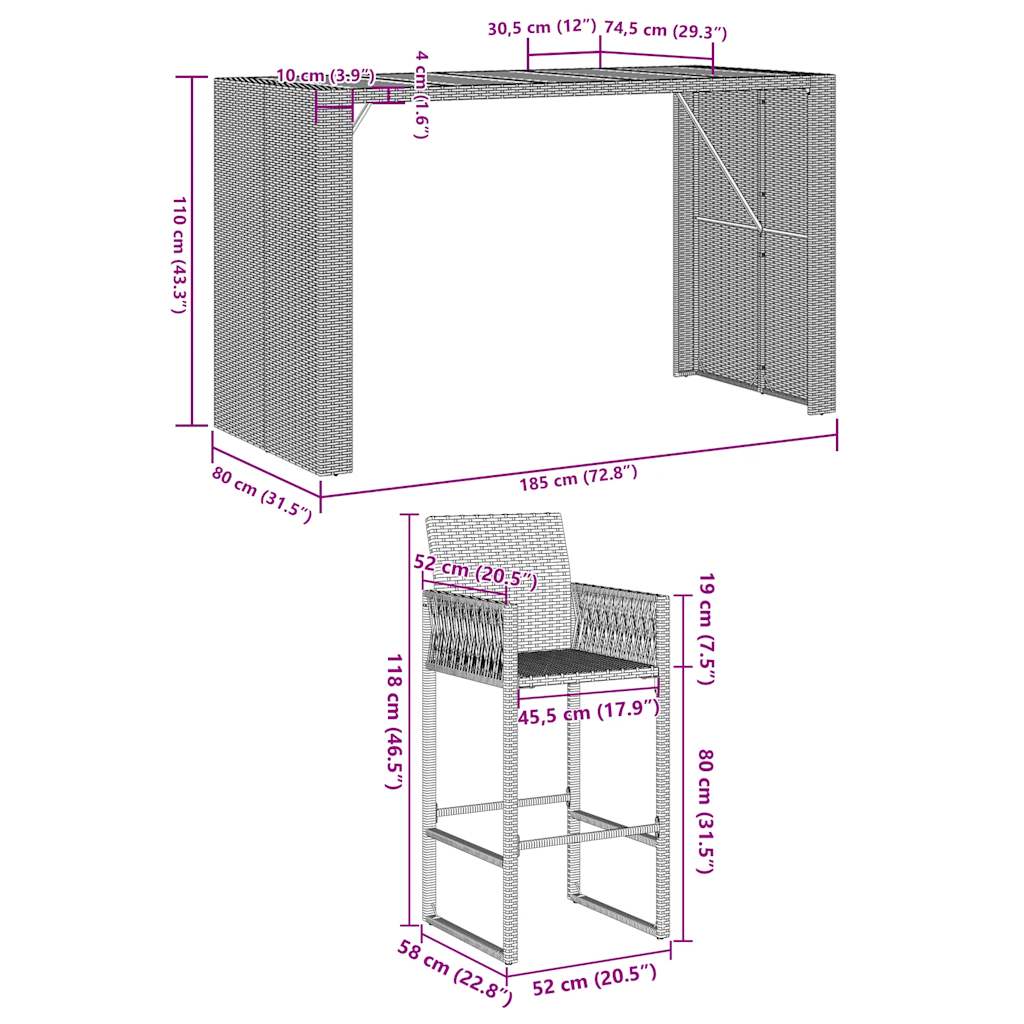 Set mobilier bar de grădină fără perne 5 piese negru poliratan