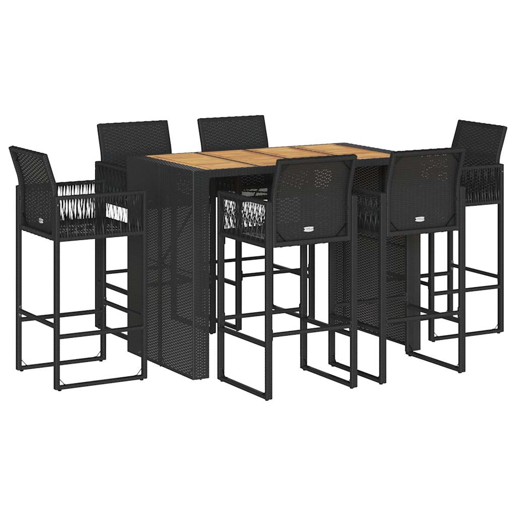 Set mobilier bar de grădină fără perne 7 piese negru poliratan