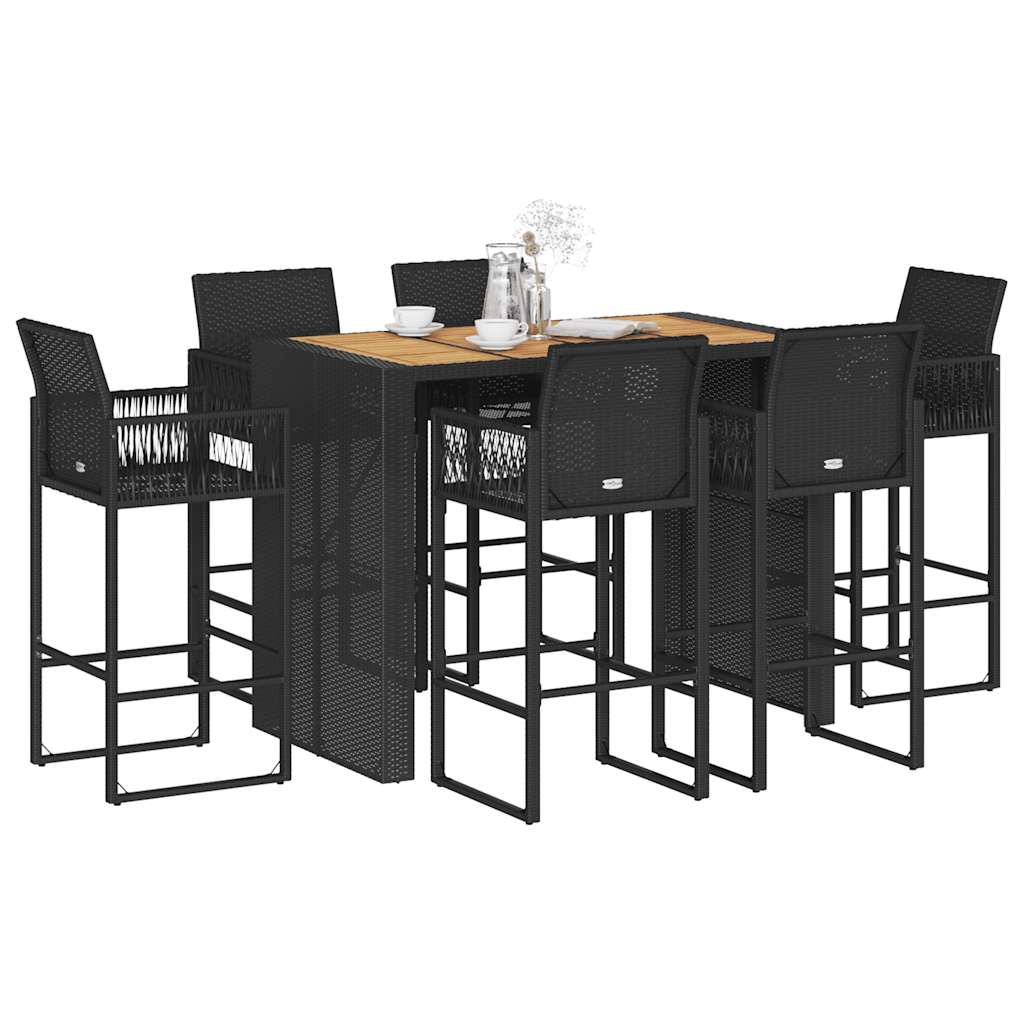 Set mobilier bar de grădină fără perne 7 piese negru poliratan