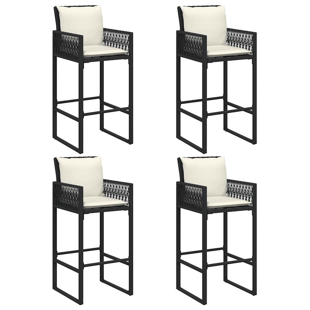 Set mobilier bar de grădină cu perne, 5 piese, negru, poliratan