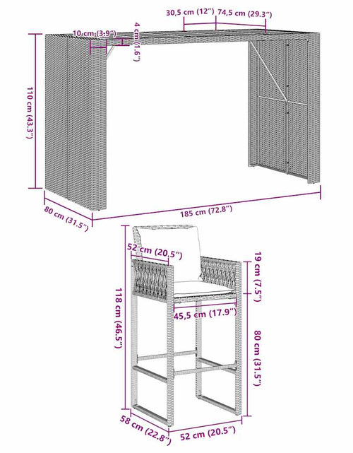 Încărcați imaginea în vizualizatorul Galerie, Set mobilier bar de grădină cu perne, 5 piese, negru, poliratan
