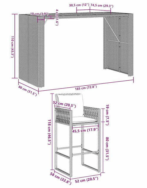 Загрузите изображение в средство просмотра галереи, Set mobilier bar de grădină, cu perne, 5 piese, gri, poliratan
