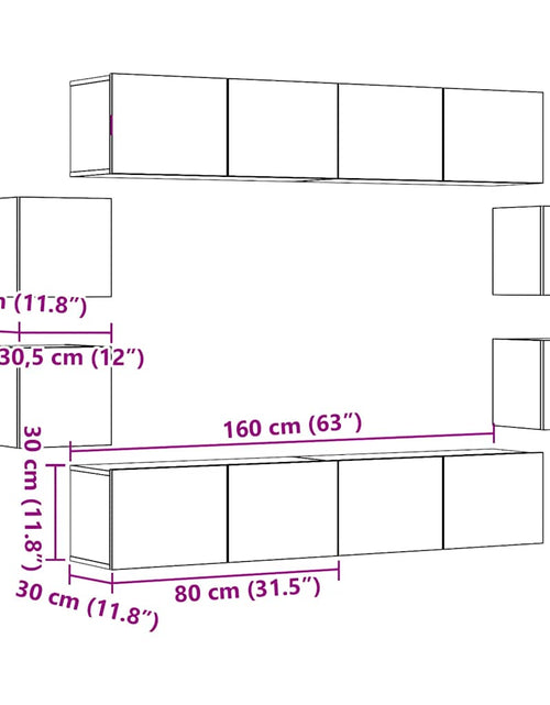 Încărcați imaginea în vizualizatorul Galerie, Dulapuri TV montate pe perete 8 buc. stejar artizanal lemn
