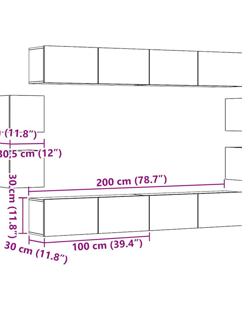 Încărcați imaginea în vizualizatorul Galerie, Dulapuri TV montate pe perete 8 buc Lemn vechi lemn prelucrat
