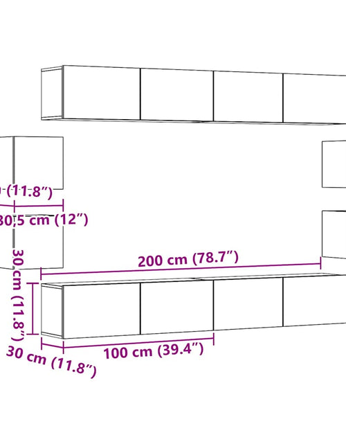 Încărcați imaginea în vizualizatorul Galerie, Dulapuri TV montate pe perete 8 buc. stejar artizanal lemn
