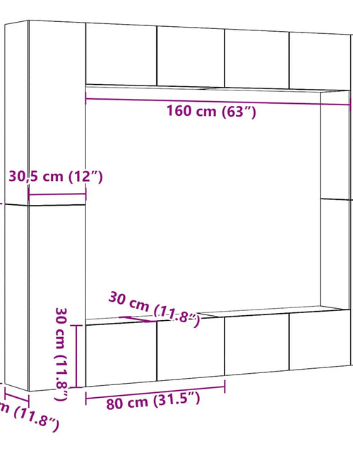 Încărcați imaginea în vizualizatorul Galerie, Dulapuri TV montate pe perete 8 buc. stejar artizanal lemn
