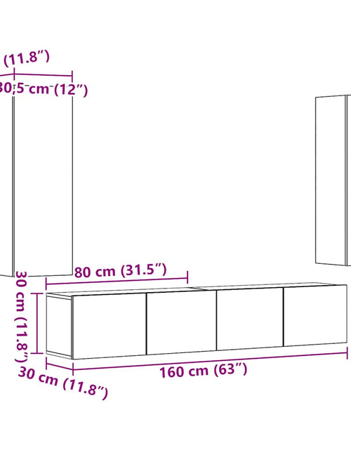 Încărcați imaginea în vizualizatorul Galerie, Dulapuri TV montate pe perete 4 buc. stejar artizanal lemn
