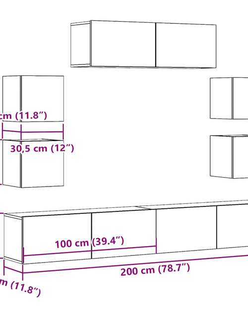 Încărcați imaginea în vizualizatorul Galerie, Set dulap TV 7 piese montat pe perete Stejar artizanal
