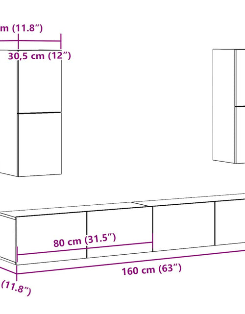 Încărcați imaginea în vizualizatorul Galerie, Set dulap TV 4 piese montat pe perete Stejar artizanal
