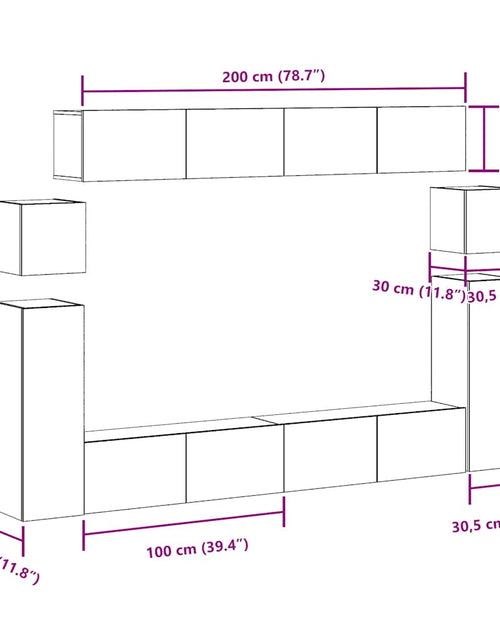 Încărcați imaginea în vizualizatorul Galerie, Set dulap TV 8 piese montat pe perete Stejar artizanal
