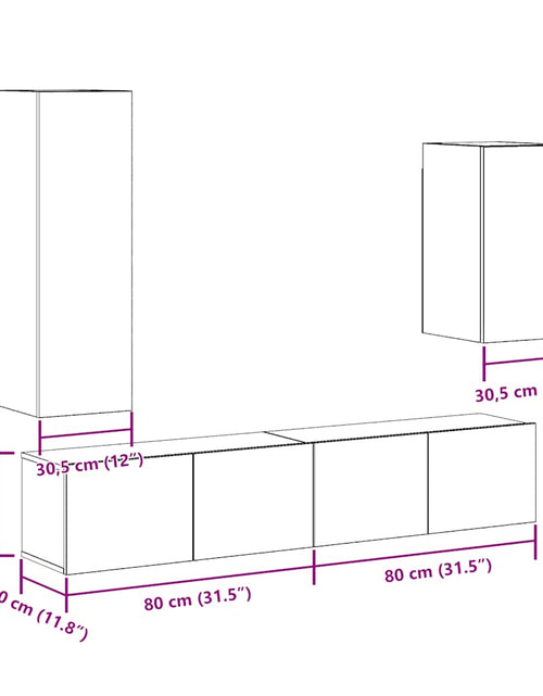 Încărcați imaginea în vizualizatorul Galerie, Set dulap TV 4 piese montat pe perete lemn vechi lemn prelucrat
