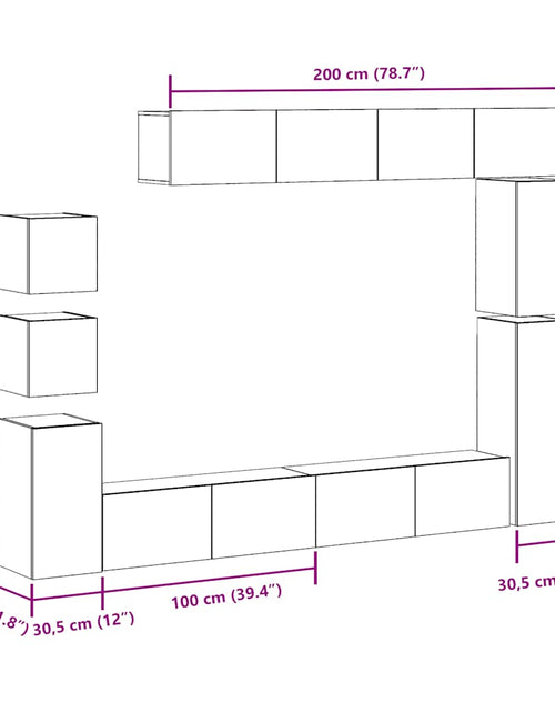 Încărcați imaginea în vizualizatorul Galerie, Set dulap TV 9 piese montat pe perete Stejar artizanal
