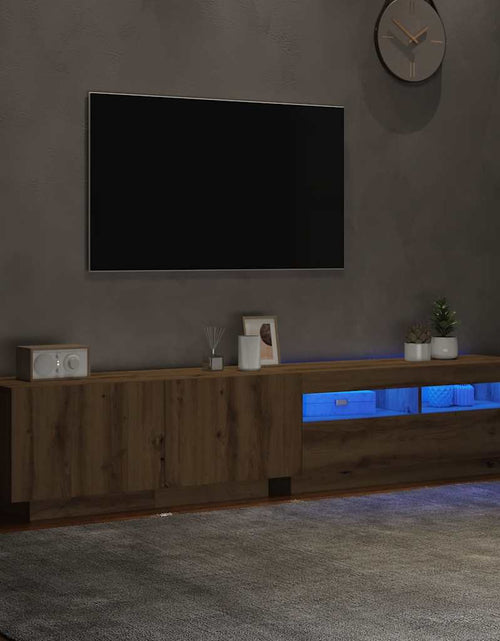 Загрузите изображение в средство просмотра галереи, Dulap TV cu LED stejar artizanal 200x35x40 cm lemn prelucrat
