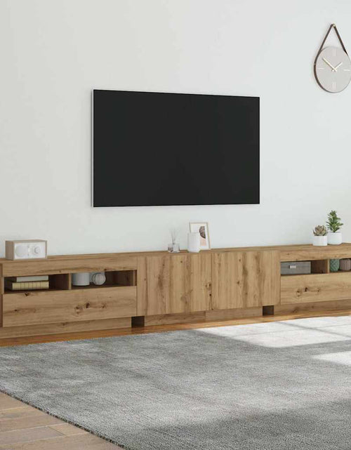 Загрузите изображение в средство просмотра галереи, Dulap TV cu LED stejar artizanal 260x35x40 cm lemn prelucrat
