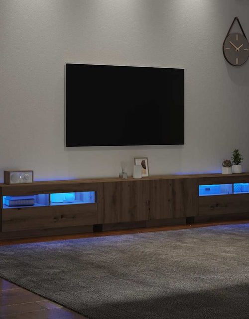 Загрузите изображение в средство просмотра галереи, Dulap TV cu LED stejar artizanal 260x35x40 cm lemn prelucrat
