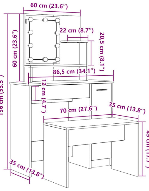 Загрузите изображение в средство просмотра галереи, Set de măsuță de toaletă cu LED Lemn vechi din lemn lemnos
