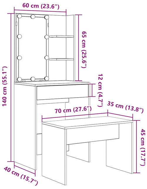 Încărcați imaginea în vizualizatorul Galerie, Set de măsuță de toaletă cu LED Lemn vechi din lemn lemnos
