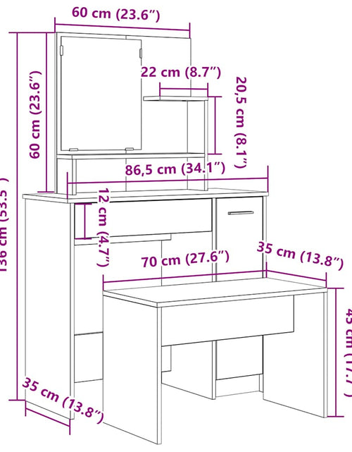 Încărcați imaginea în vizualizatorul Galerie, Set de măsuță de toaletă din lemn vechi Lemn prelucrat
