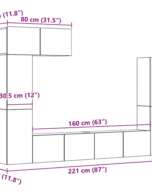 Încărcați imaginea în vizualizatorul Galerie, Set dulap TV 5 piese montat pe perete lemn vechi lemn prelucrat
