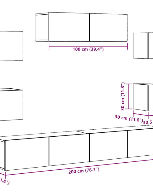 Загрузите изображение в средство просмотра галереи, Set dulap TV 7 piese montat pe perete lemn vechi lemn prelucrat

