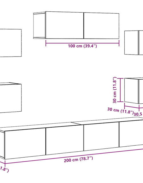 Загрузите изображение в средство просмотра галереи, Set dulap TV 7 piese montat pe perete Stejar artizanal
