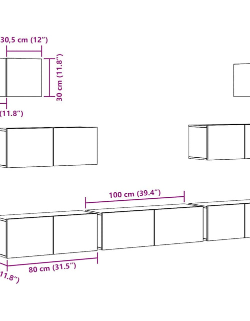 Încărcați imaginea în vizualizatorul Galerie, Set dulap TV 7 piese montat pe perete Stejar artizanal
