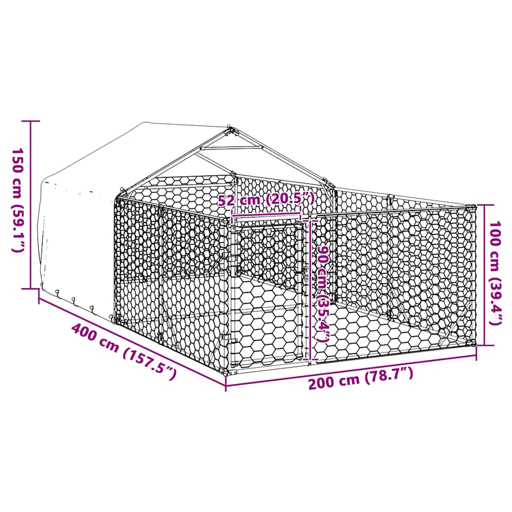 Canisa de exterior cu alergare 4x2x1,5 m otel galvanizat