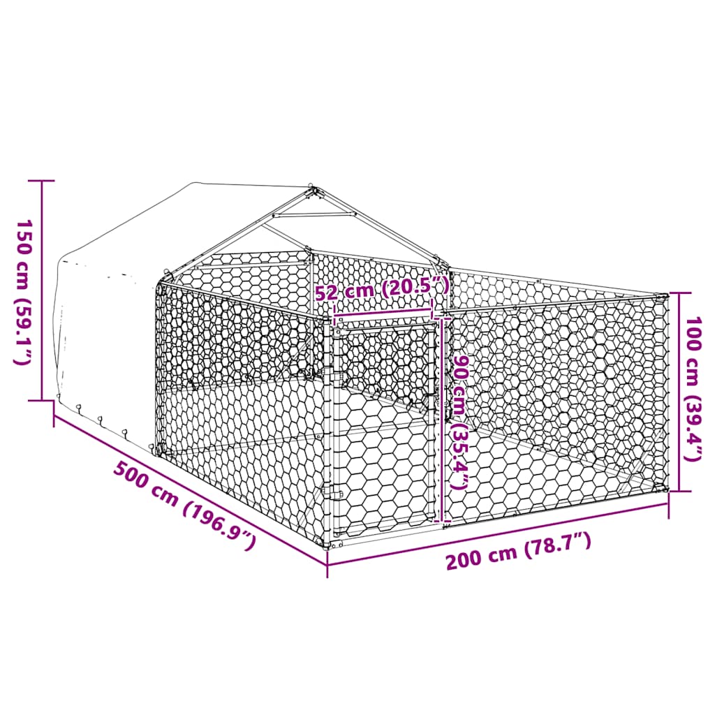 Canisa de exterior cu alergare 5x2x1,5 m otel galvanizat