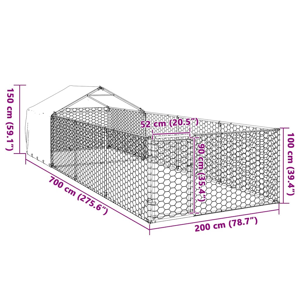 Canisa de exterior cu alergare 7x2x1,5 m otel galvanizat