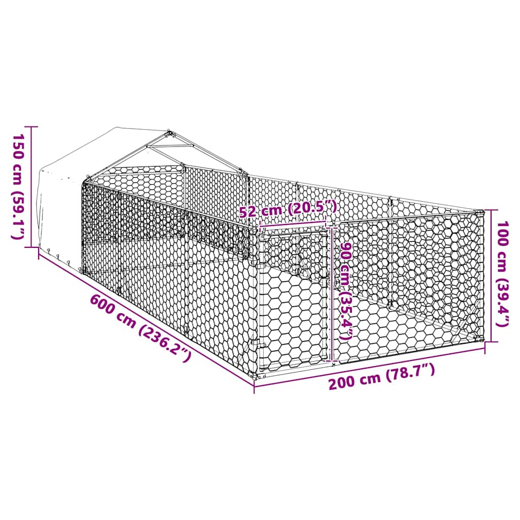 Canisa de exterior cu alergare 6x2x1,5 m otel galvanizat