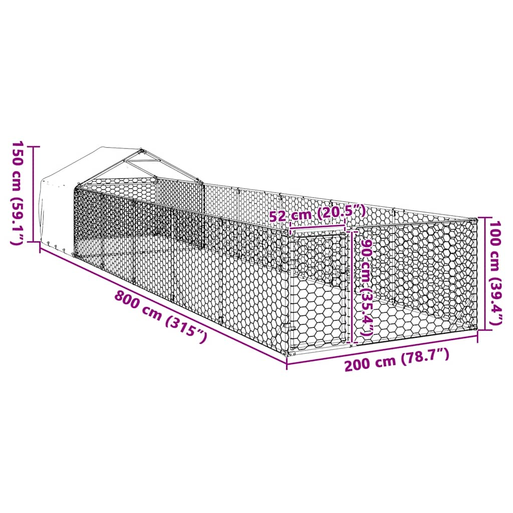 Canisa de exterior cu alergare 8x2x1,5 m otel galvanizat