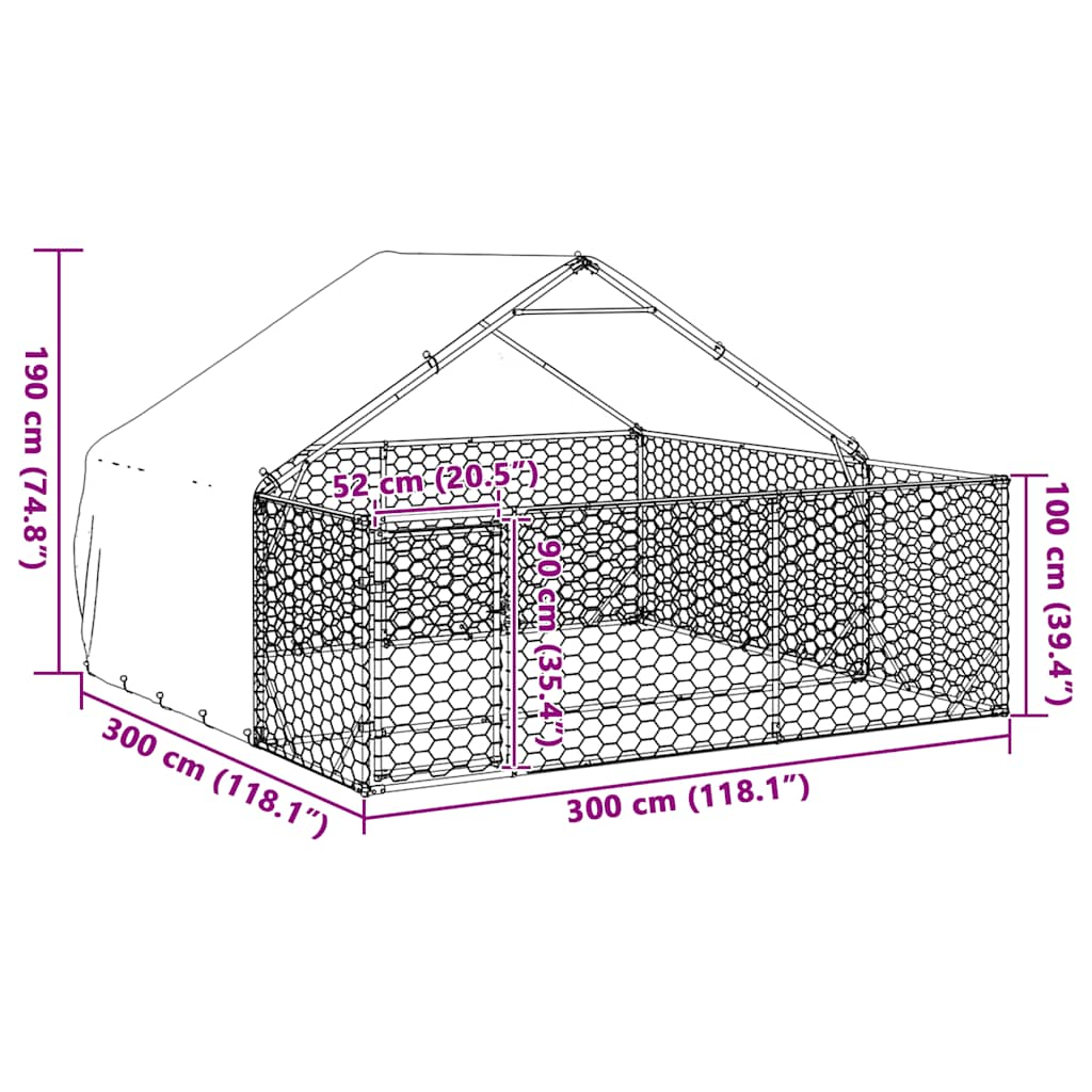 Canisa de exterior cu alergare 3x3x1,9 m otel galvanizat