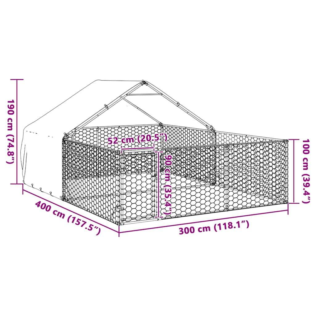 Canisa de exterior cu alergare 4x3x1,9 m otel galvanizat