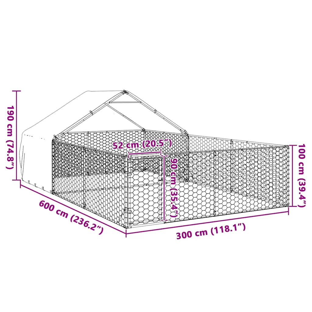 Canisa de exterior cu alergare 6x3x1,9 m otel galvanizat