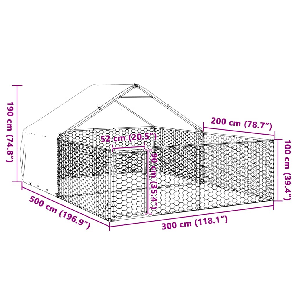 Canisa de exterior cu alergare 5x3x1,9 m otel galvanizat