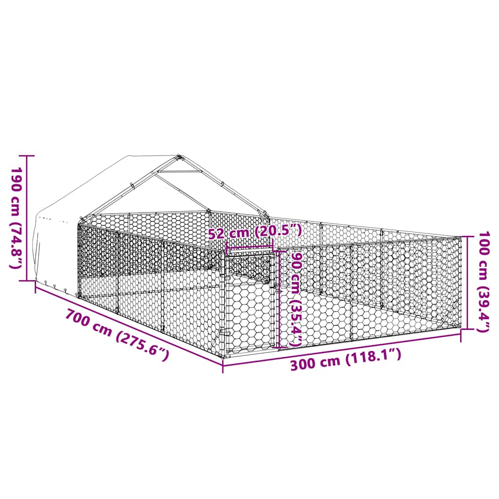 Canisa de exterior cu alergare 7x3x1,9 m otel galvanizat