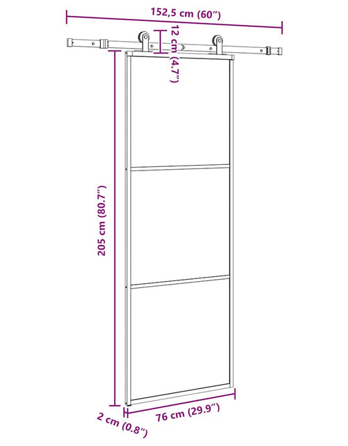 Încărcați imaginea în vizualizatorul Galerie, Ușă glisantă cu set feronerie, 76x205 cm, sticlă ESG/aluminiu
