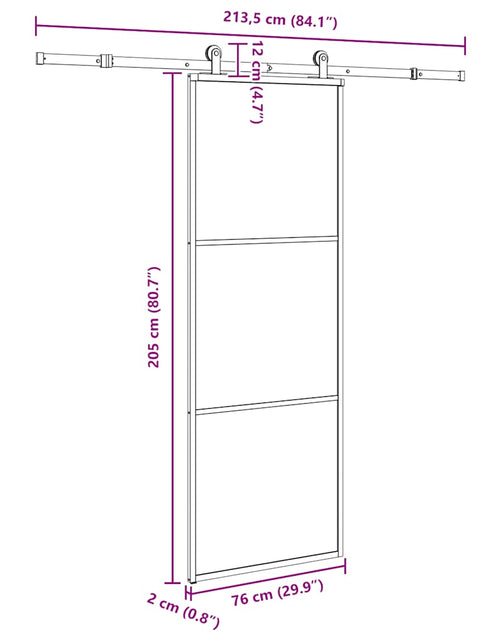 Încărcați imaginea în vizualizatorul Galerie, Ușă glisantă cu set feronerie, 76x205 cm, sticlă ESG/aluminiu
