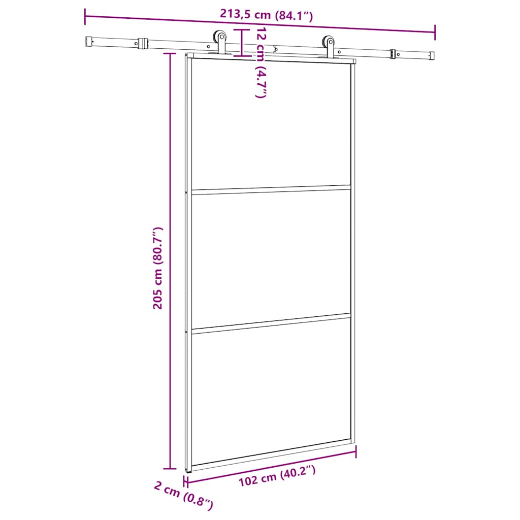 Ușă glisantă cu set feronerie 102x205 cm ESG sticlă și aluminiu